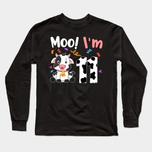 Moo I'm 11 11th Birthday Funny Cute Cow Sounds Toddler Long Sleeve T-Shirt